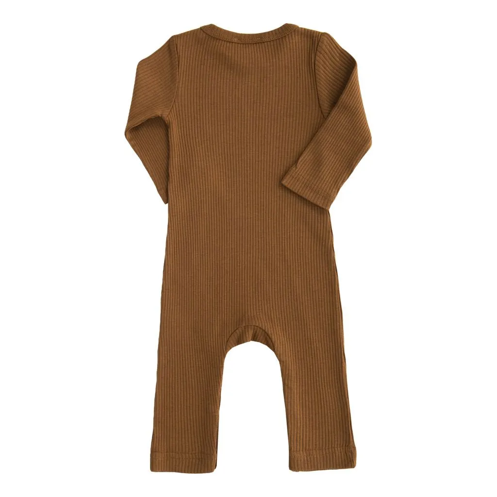 Brown Long-Sleeved Modal Romper