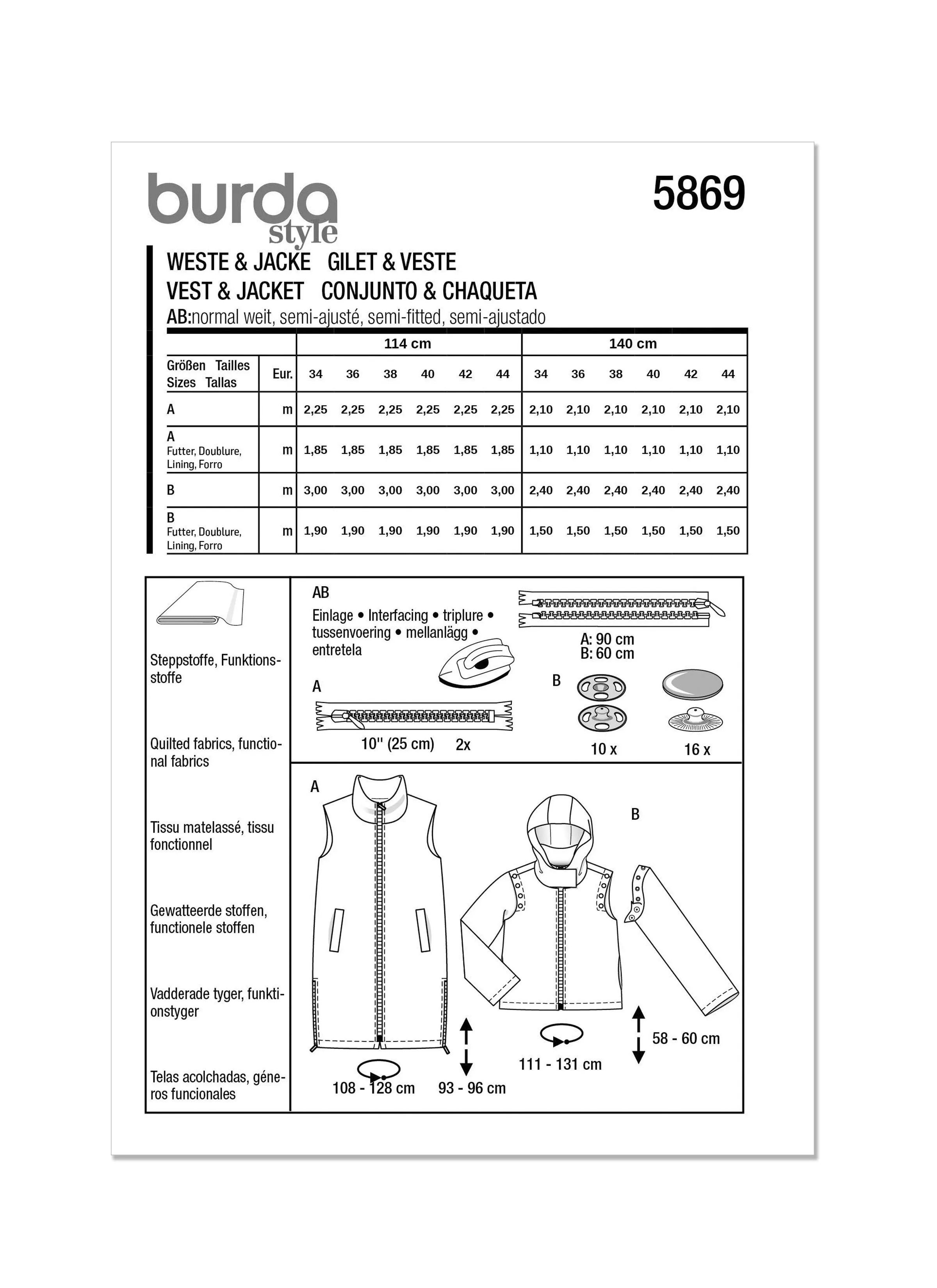 Burda Sewing Pattern 5869 Misses' Gilet and Jacket