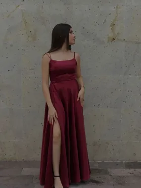 Burgundy Long Satin Prom Dresses     fg1872