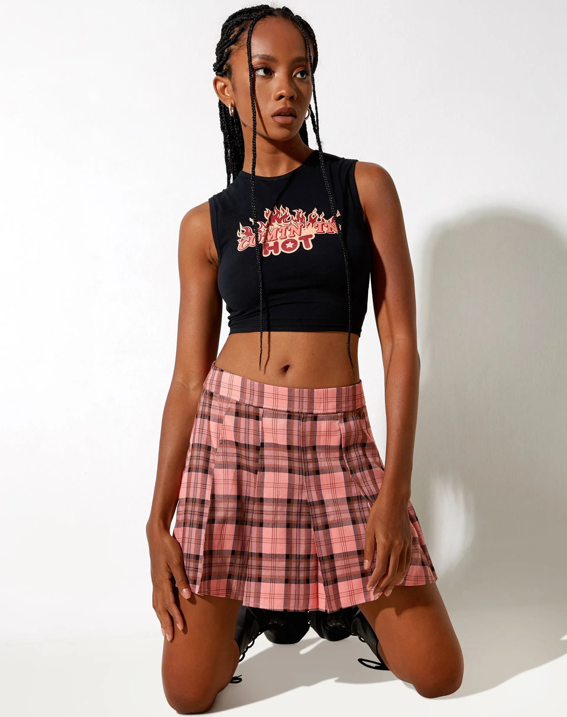 Carga Mini Skirt in Pink and Brown Check