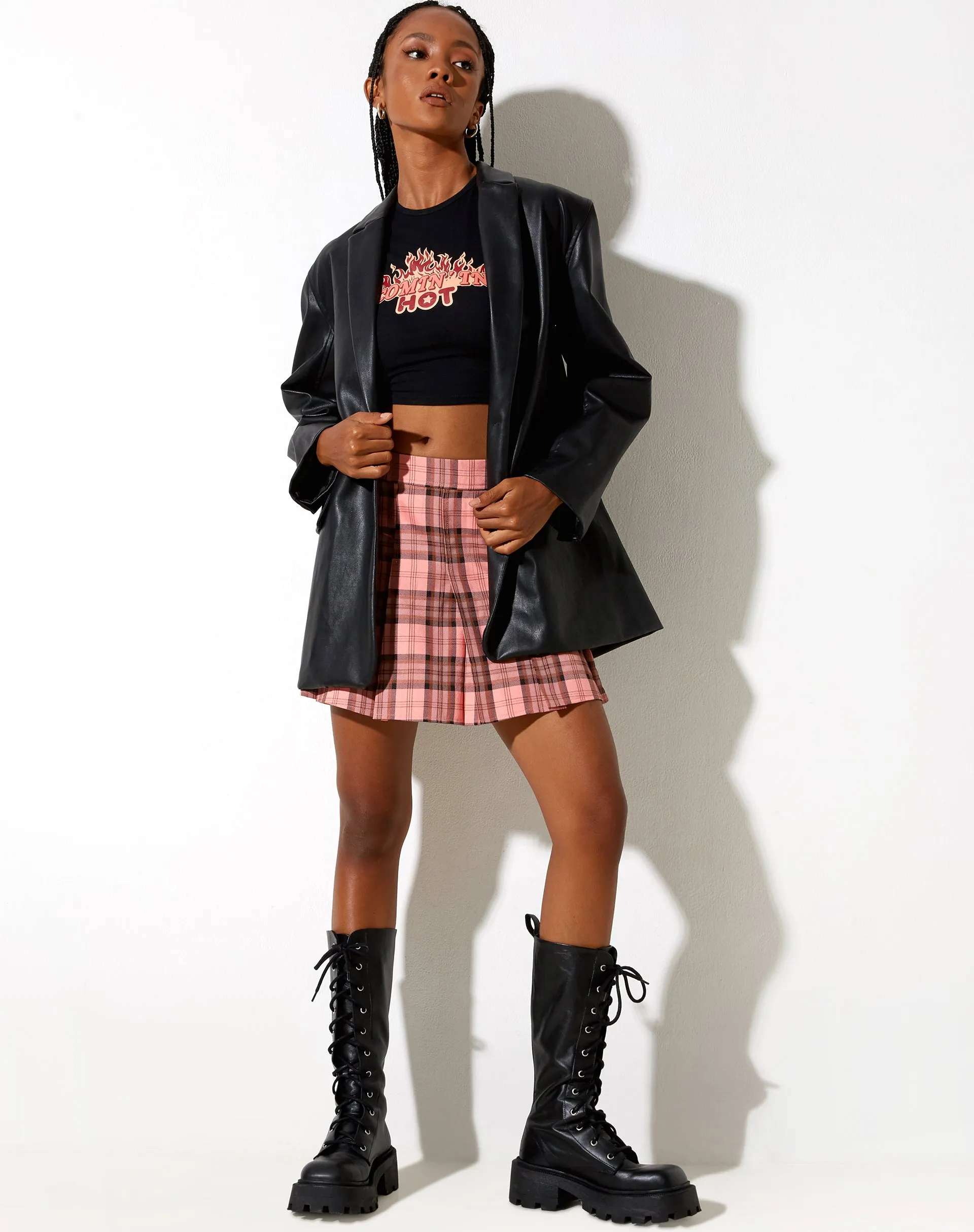 Carga Mini Skirt in Pink and Brown Check