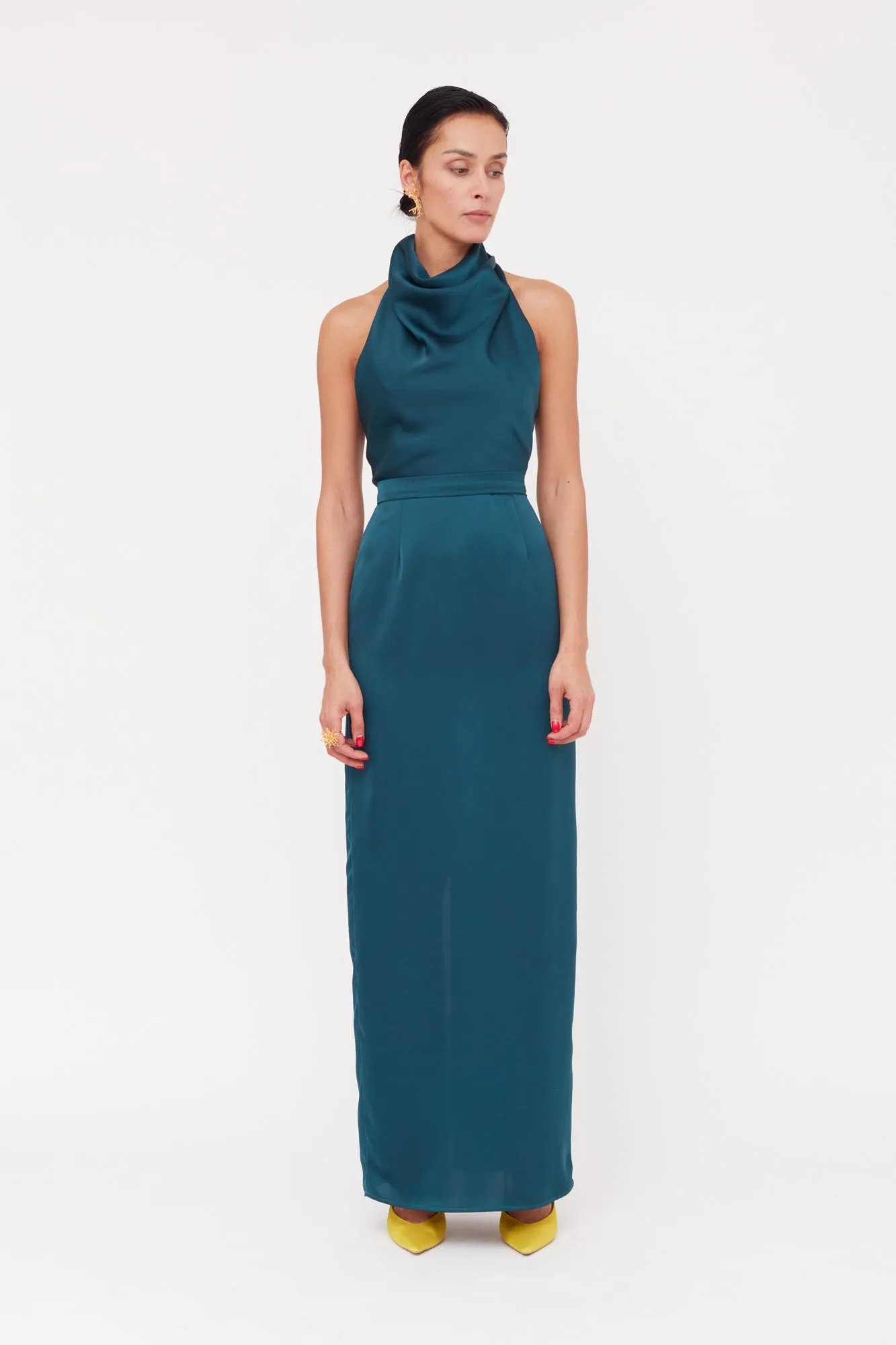 CASANDRA Blue Maxi Evening Dress With Cowl Neck