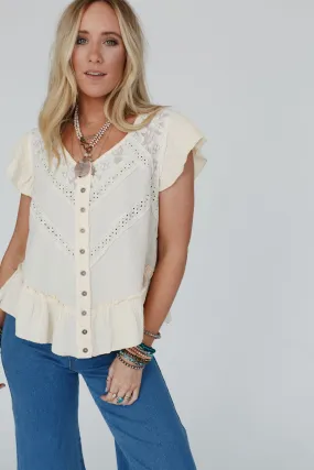 Cascading Ruffles Button Down Top - Ivory