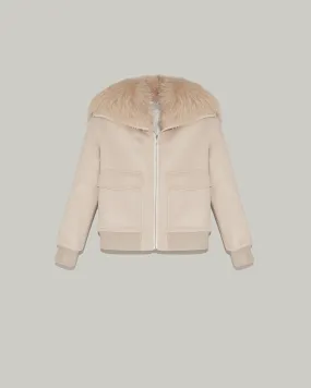 Cashmere woollen fabric jacket with fox fur collar