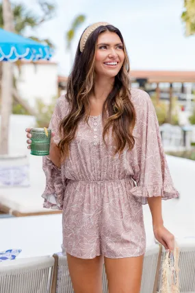 Casually Chic Taupe Printed Button Front Romper FINAL SALE