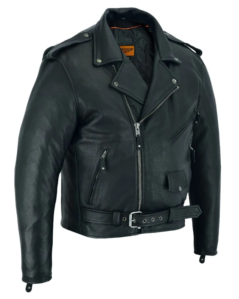 Classic Biker Police Motorcycle MC Jacket Concealed Gun Pockets Soft Cowhide Leather Heavy Duty