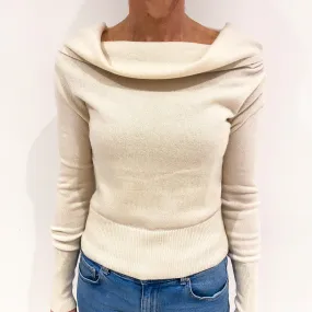 Cream Cashmere Off Shoulder Cowl Neck Jumper Small