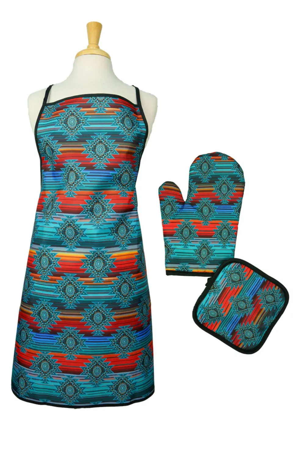 Dakota Dusk Aztec Apron, Oven Mitt, And Pot Holder Set