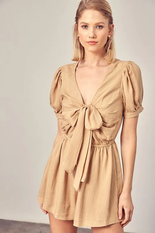 Deep V-Neck Front Tie Romper