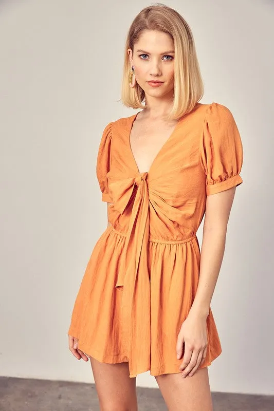 Deep V-Neck Front Tie Romper