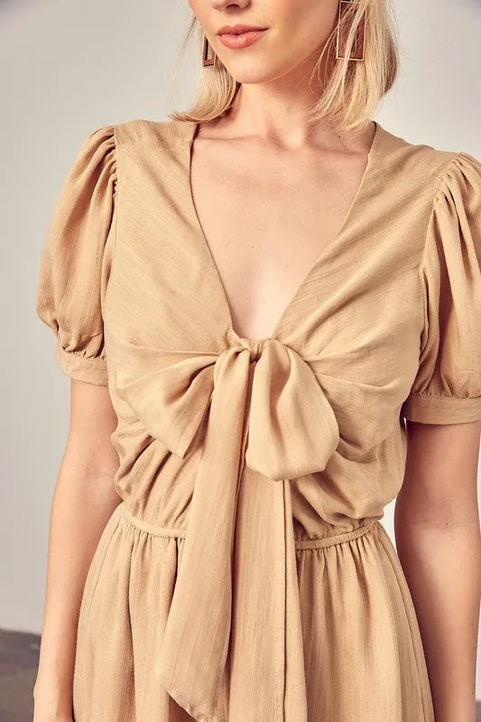 Deep V-Neck Front Tie Romper