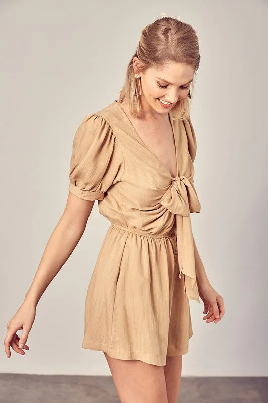 Deep V-Neck Front Tie Romper