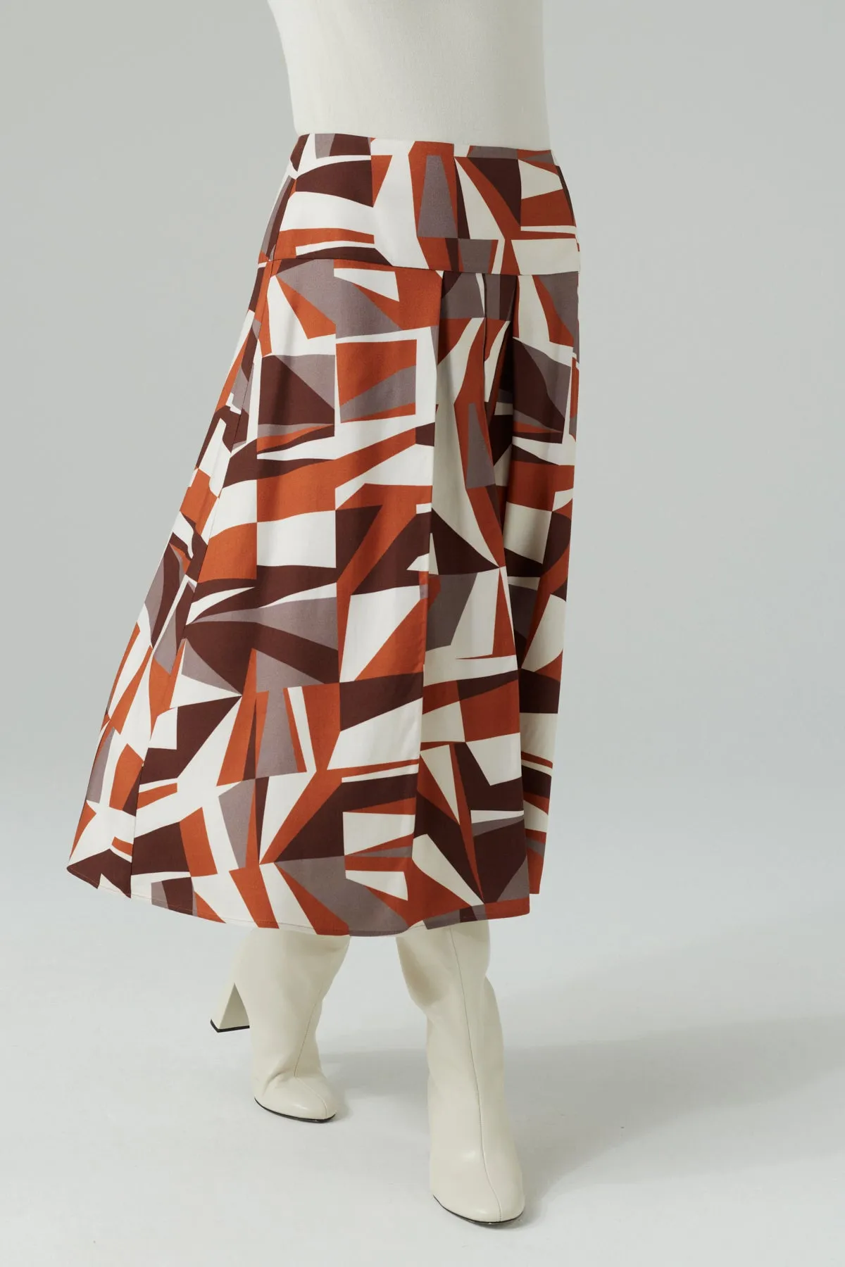 DESIGNER PRINT PLEATED A-LINE SKIRT