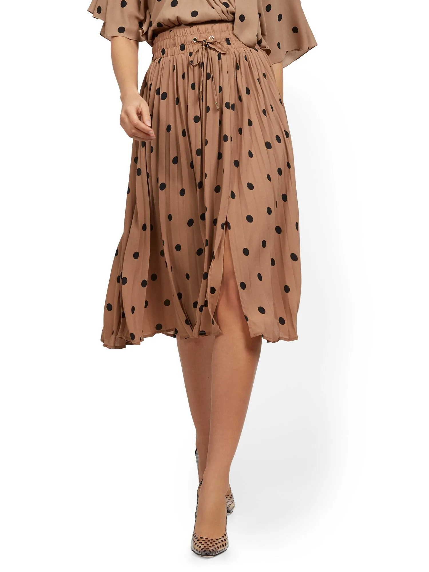 Dot-Print Pleated Skirt