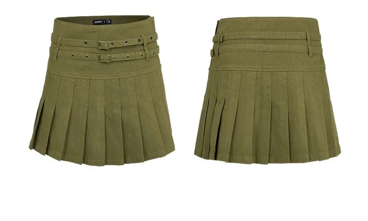 double waistband pleated skirt