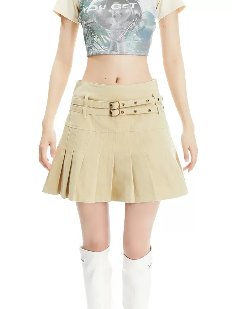 double waistband pleated skirt