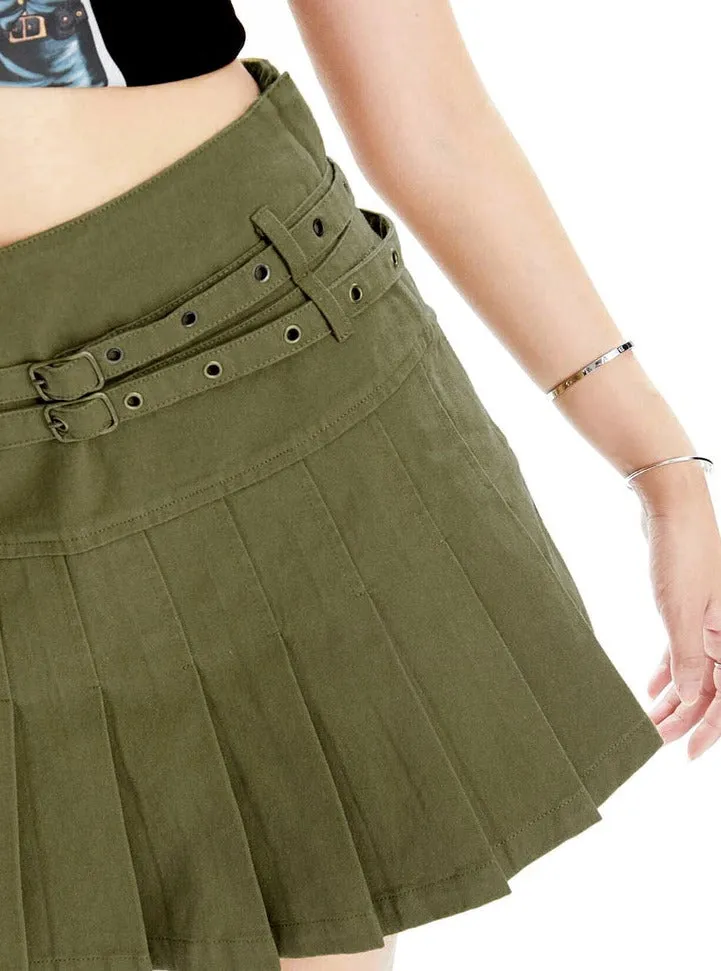 double waistband pleated skirt