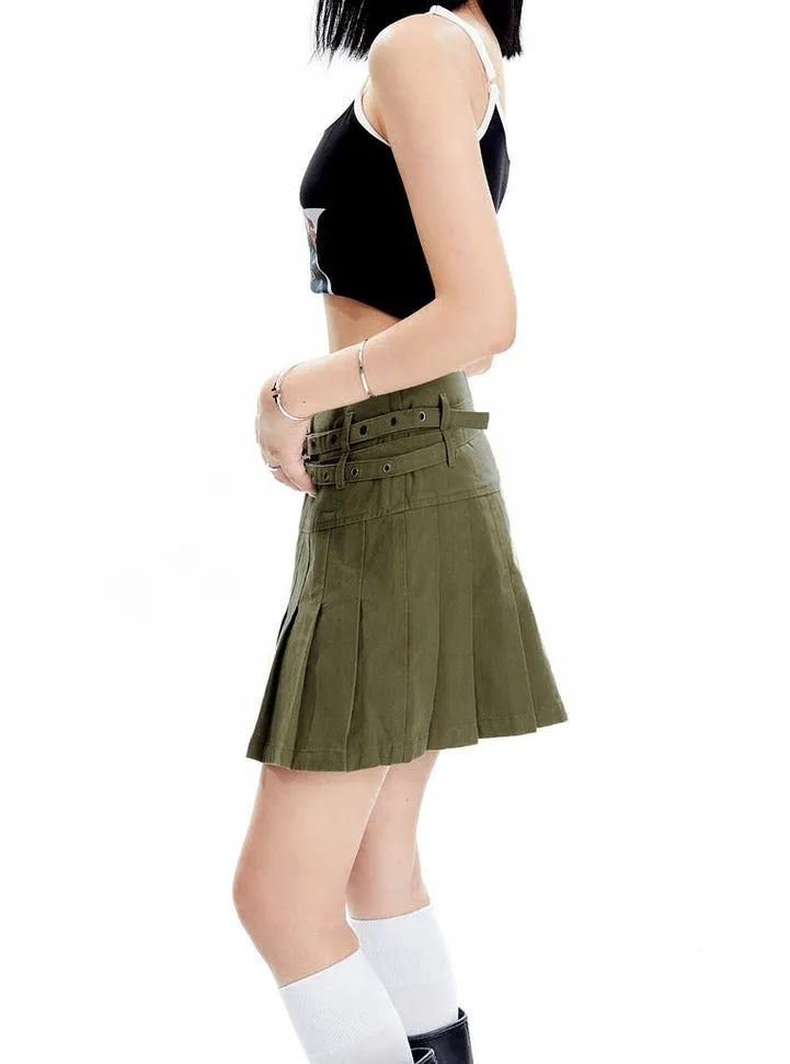 double waistband pleated skirt