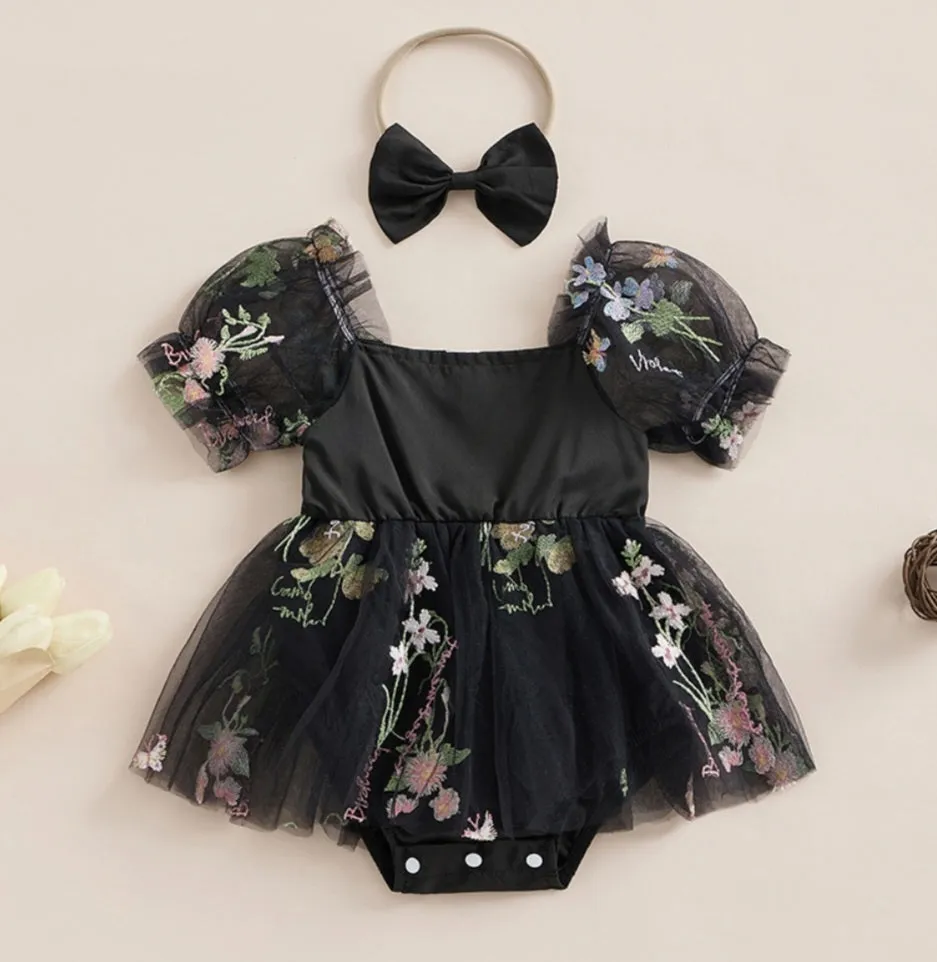 Embroidered Black Romper and Headband #1000189