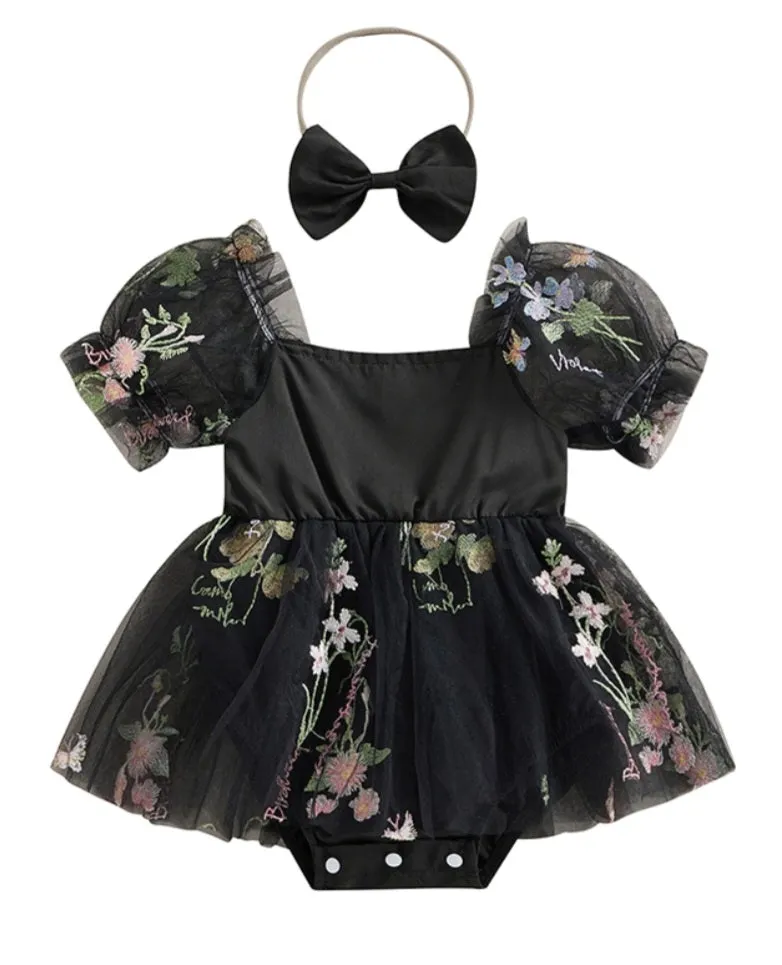 Embroidered Black Romper and Headband #1000189