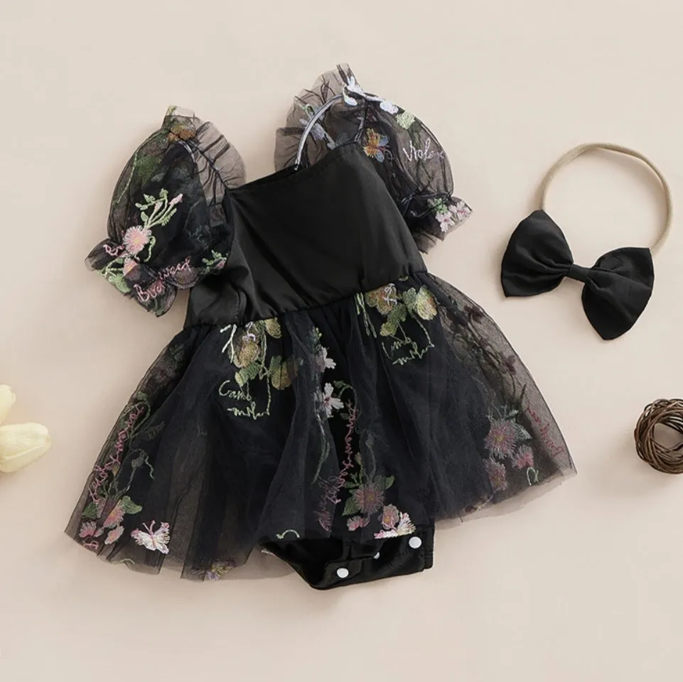 Embroidered Black Romper and Headband #1000189