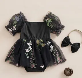 Embroidered Black Romper and Headband #1000189