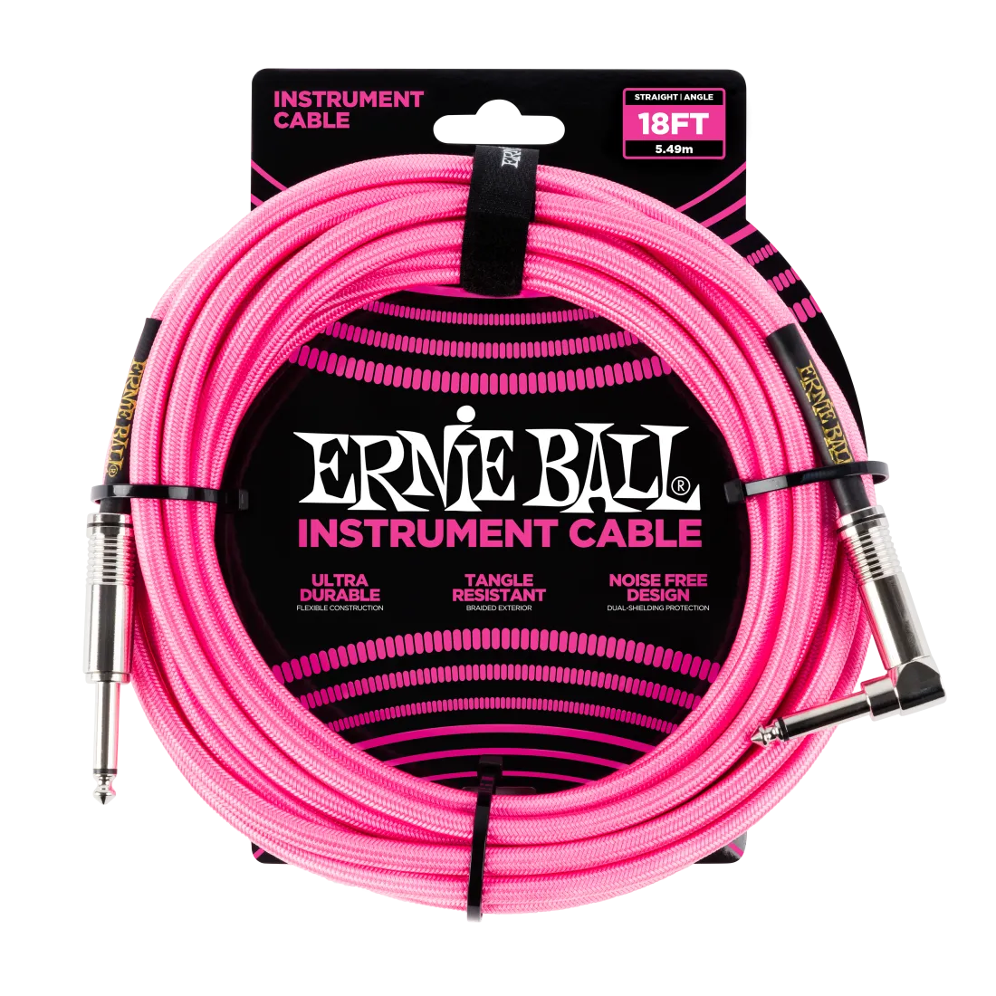 Ernie Ball 6083EB Straight/Angle Braided Cable (Neon Pink) - 18'