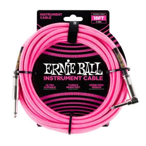 Ernie Ball 6083EB Straight/Angle Braided Cable (Neon Pink) - 18'