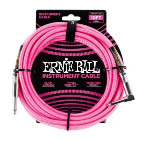 Ernie Ball P06078 Braided Straight / Angle Instrument Cable - 10' Neon Pink