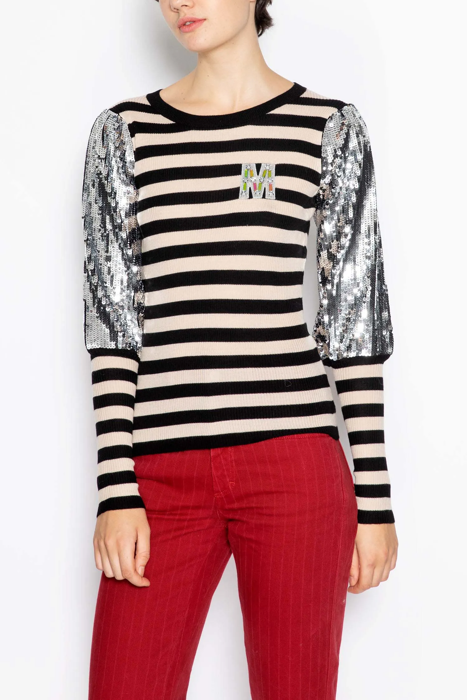 Extrafine Merino Wool Striped Jumper With Sequins