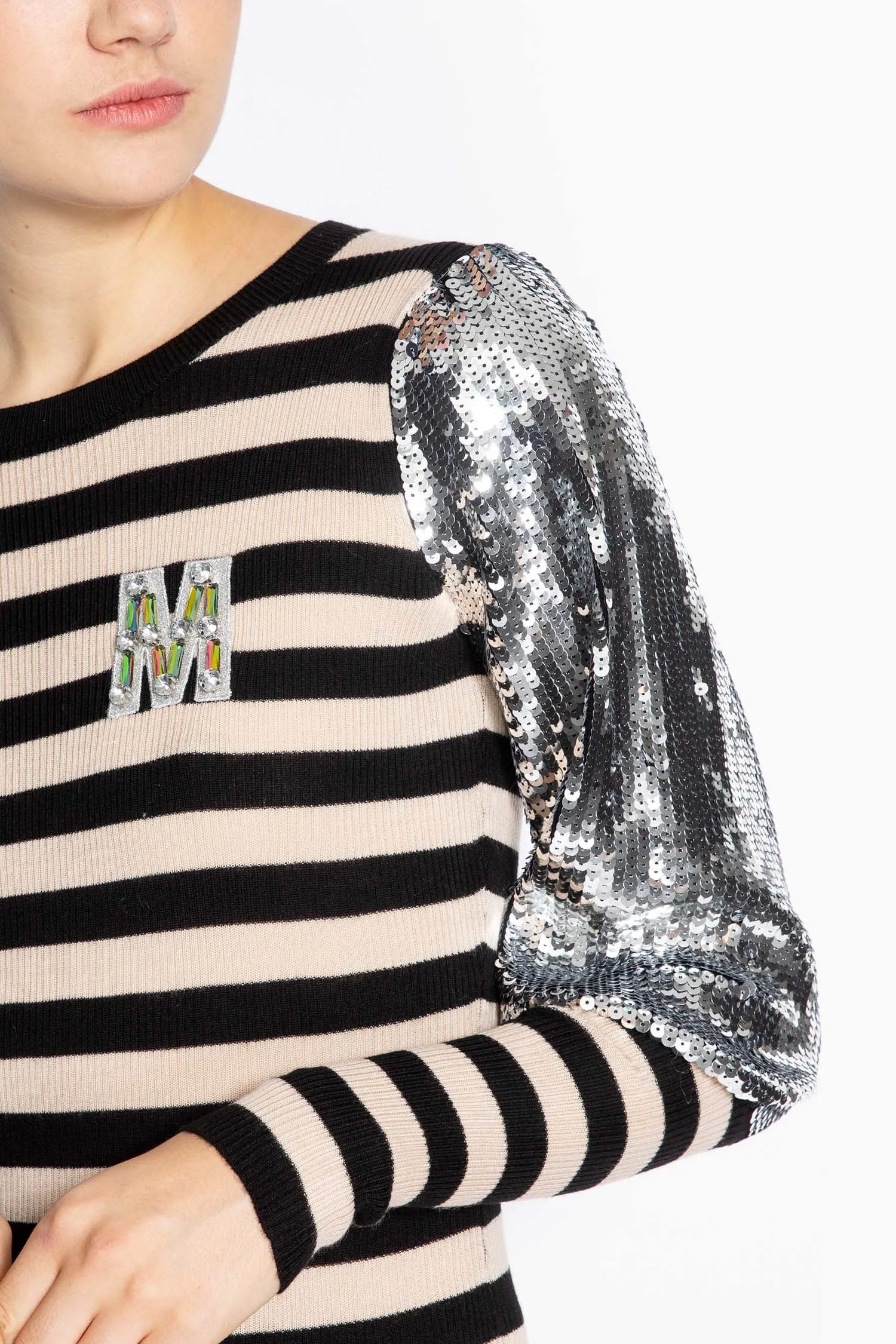 Extrafine Merino Wool Striped Jumper With Sequins