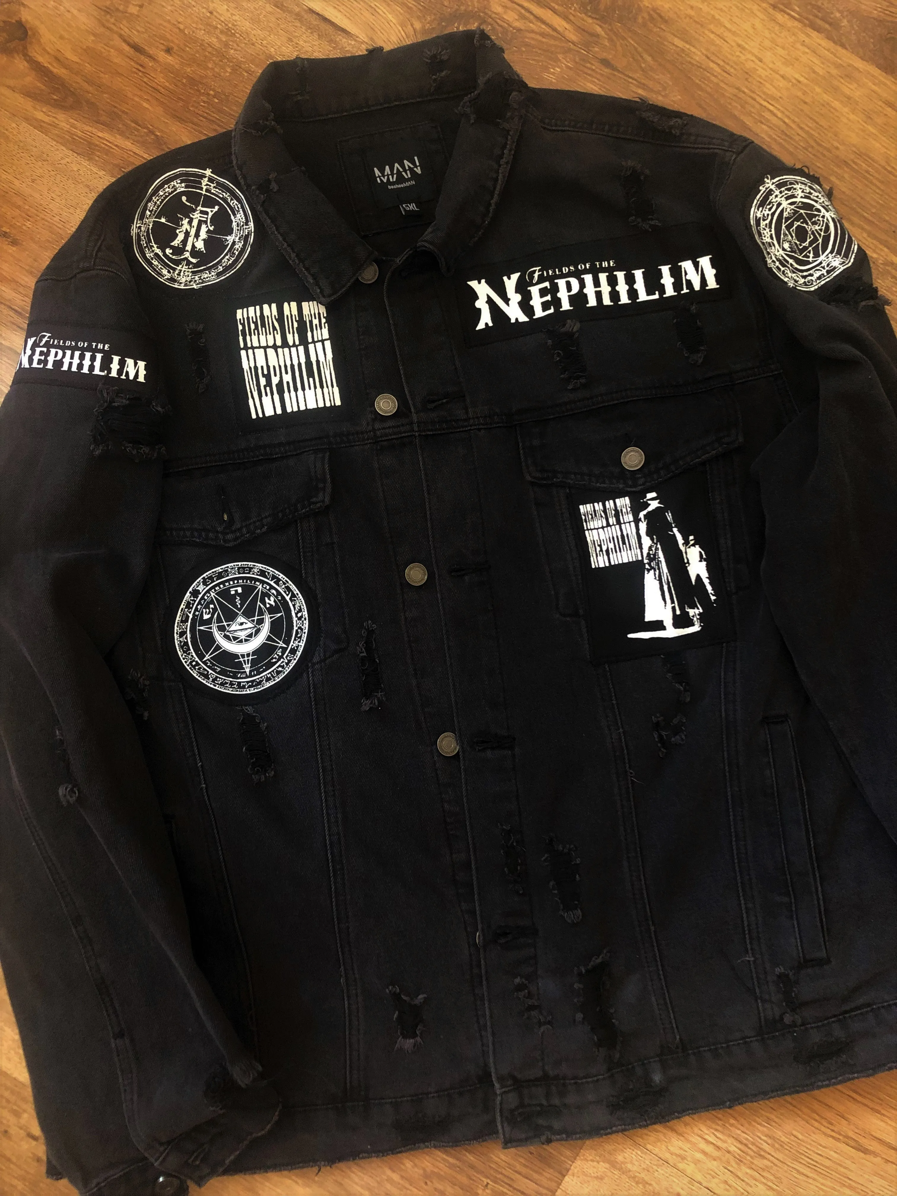 Fields Of The Nephilim Distressed Denim Jacket Dawnrazor Elizium Psychonaut