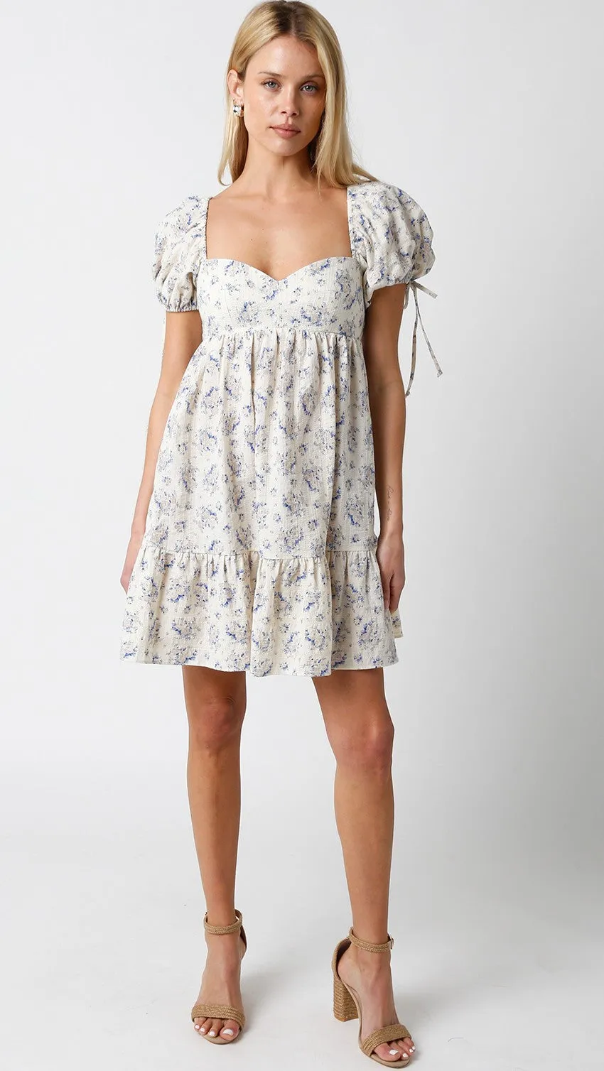 FINAL SALE Bardot Floral Babydoll Dress | Taupe Blue