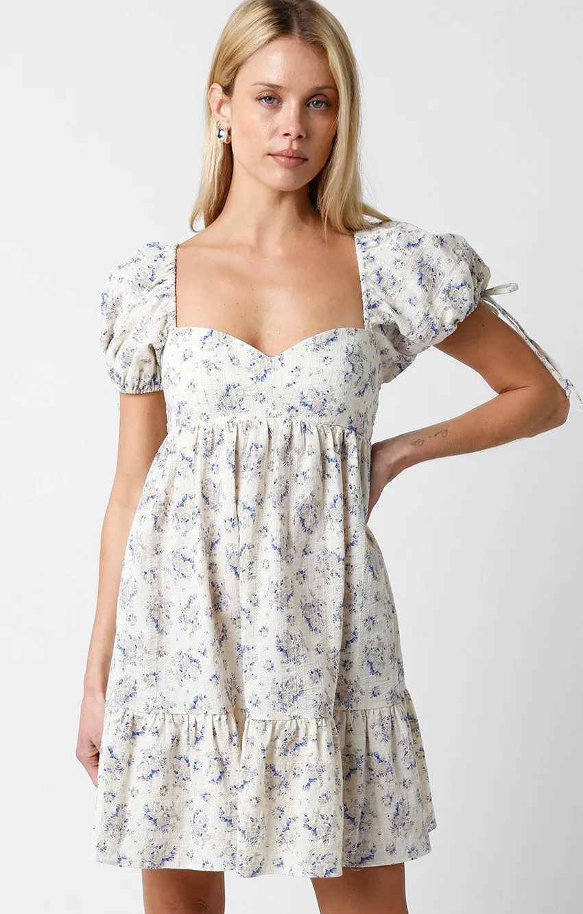 FINAL SALE Bardot Floral Babydoll Dress | Taupe Blue