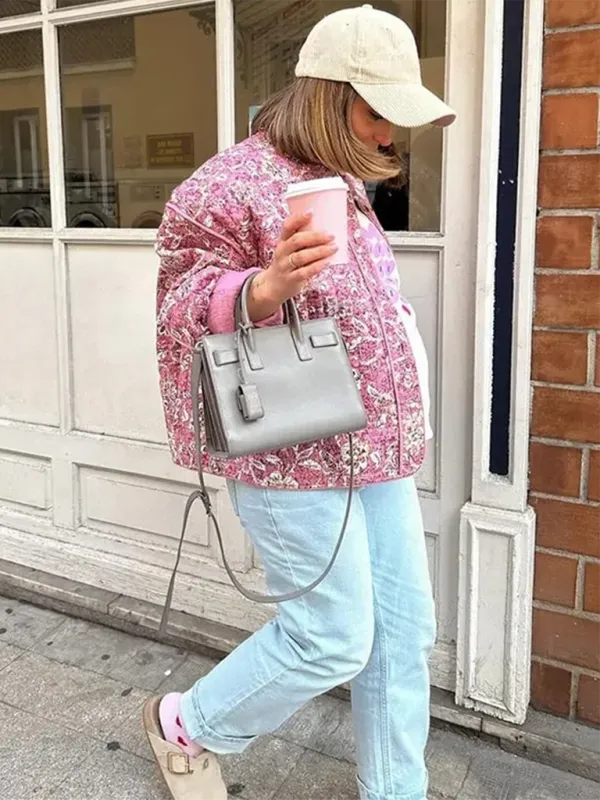 Floral Pink Quilted Jacket Perfect for Everyday Wear