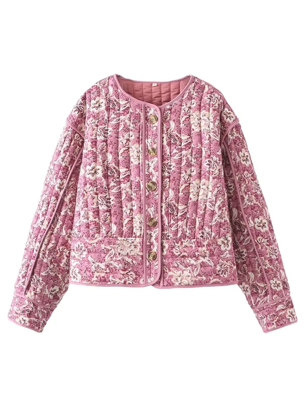 Floral Pink Quilted Jacket Perfect for Everyday Wear