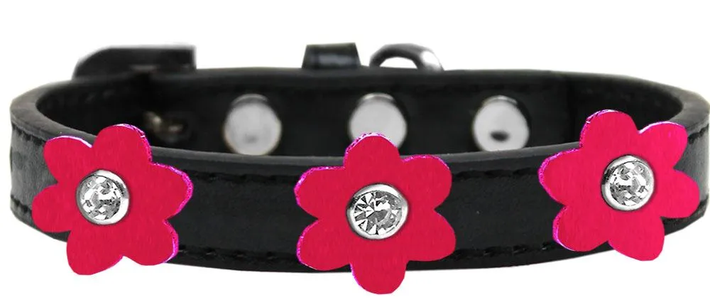 Flower Premium Collar Black With Bright Pink Flowers Size 16