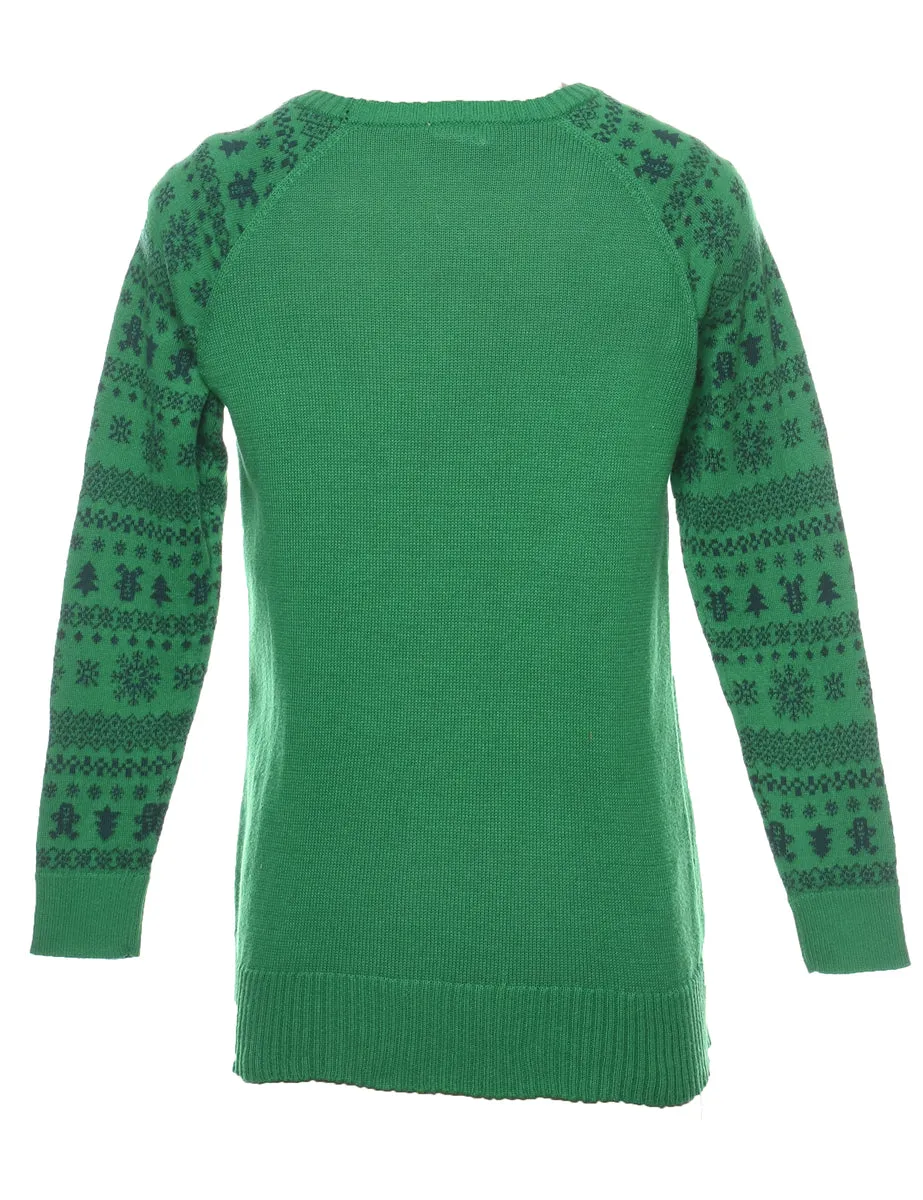 Gingerbread Design Red & Green Christmas Jumper - S