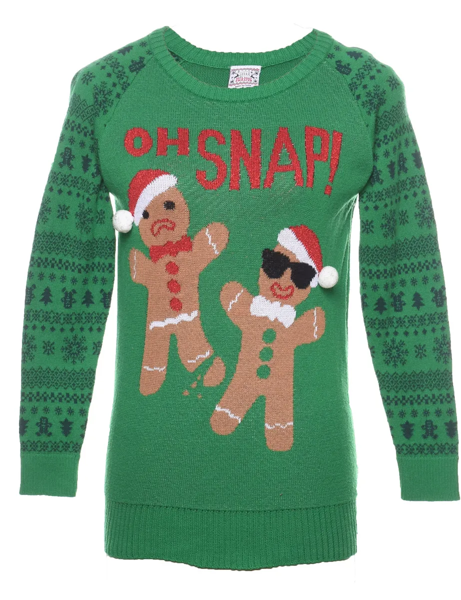 Gingerbread Design Red & Green Christmas Jumper - S