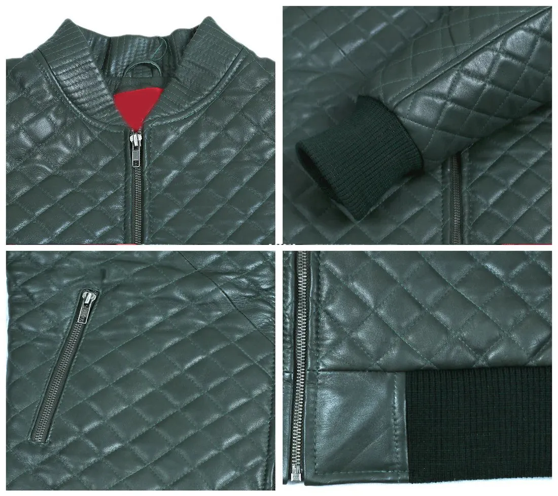 Glimmerix Green Bomber Leather Jacket