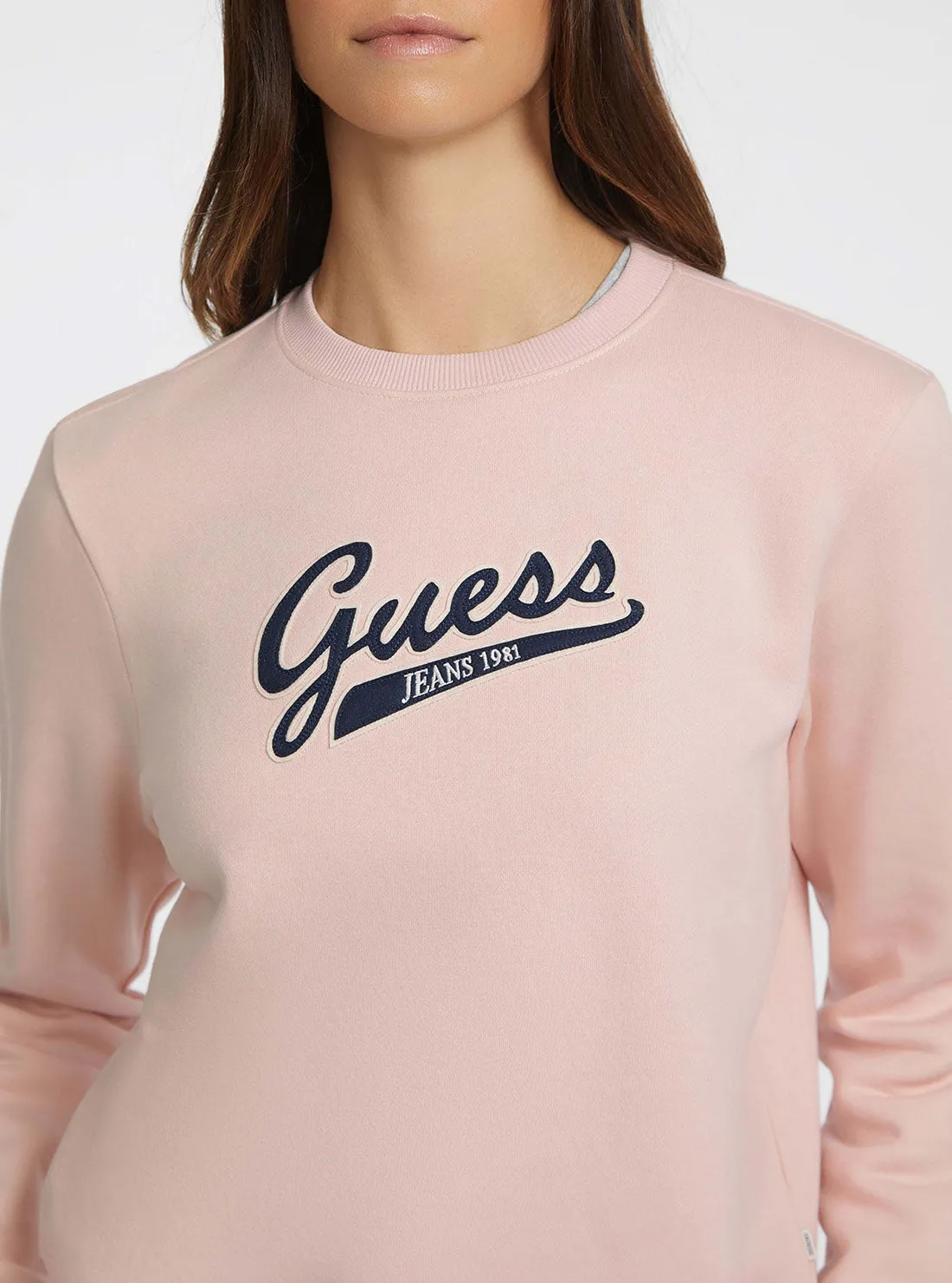 Guess Jeans Pink Script Logo Jumper