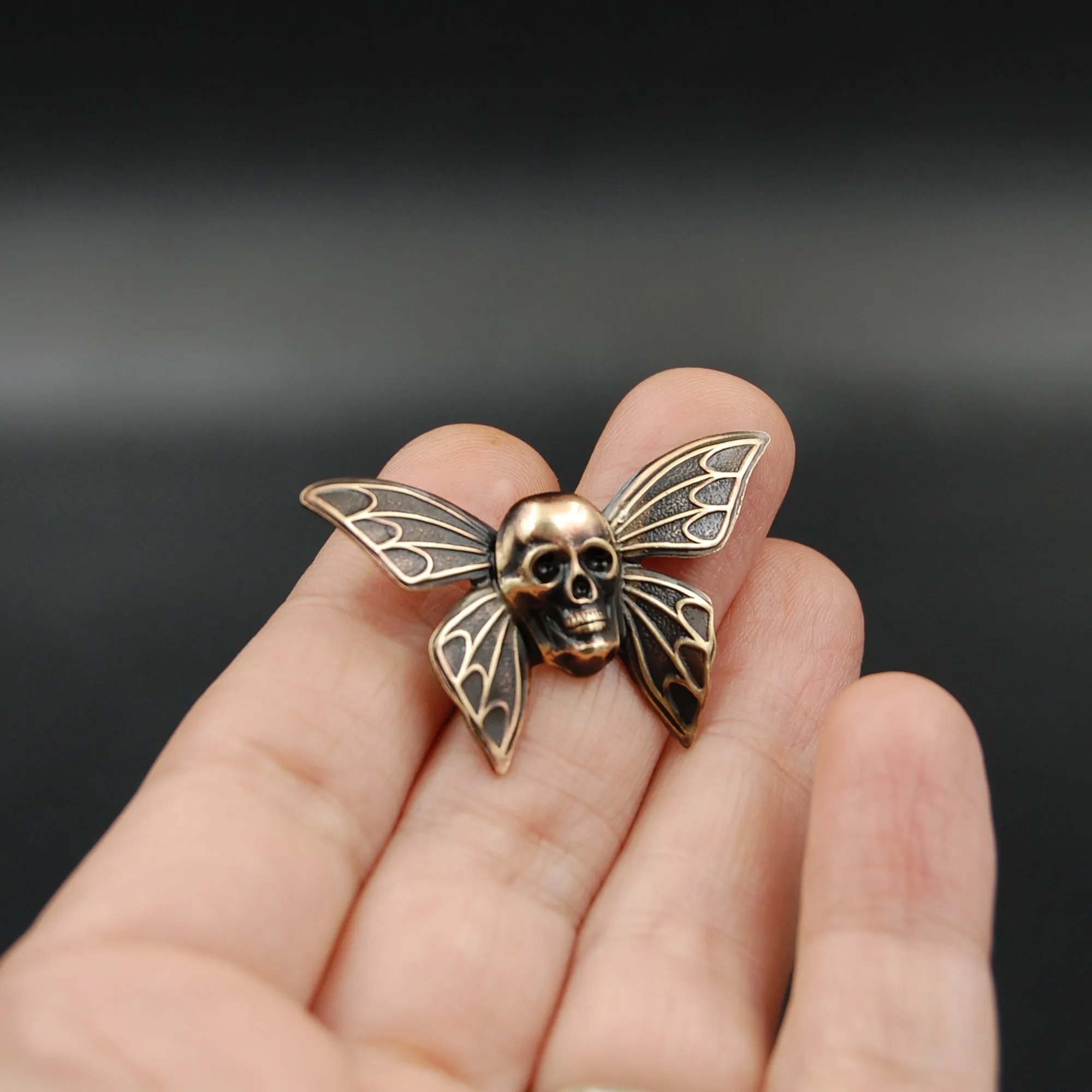 Handmade Spooky Butterfly Pin with Human Skull, Unique Brooch Perfect for Halloween