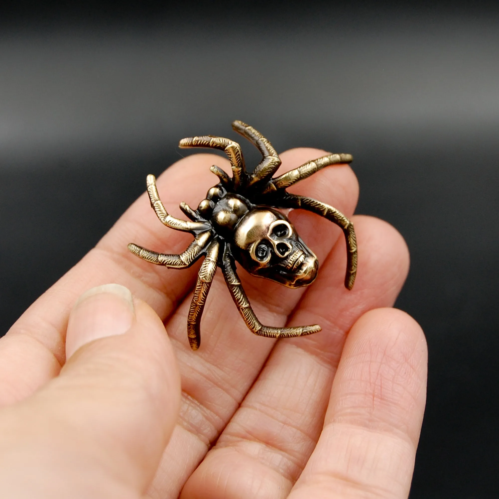 Handmade Spooky Spider Pin with Human Skull, Unique Brooch Perfect for Halloween Active