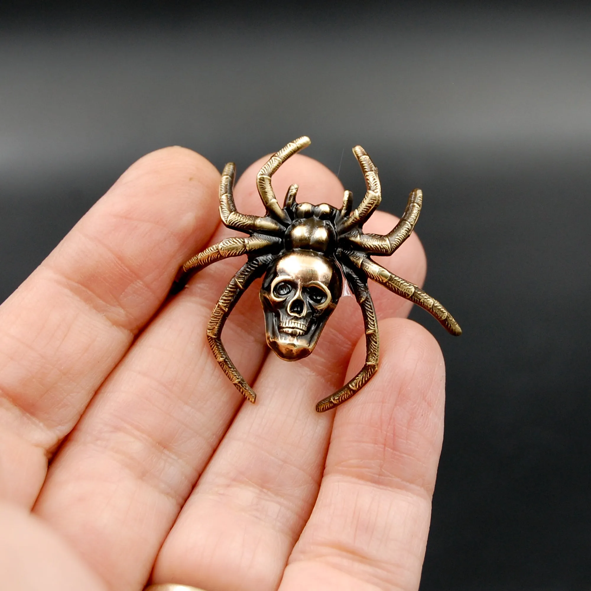 Handmade Spooky Spider Pin with Human Skull, Unique Brooch Perfect for Halloween Active