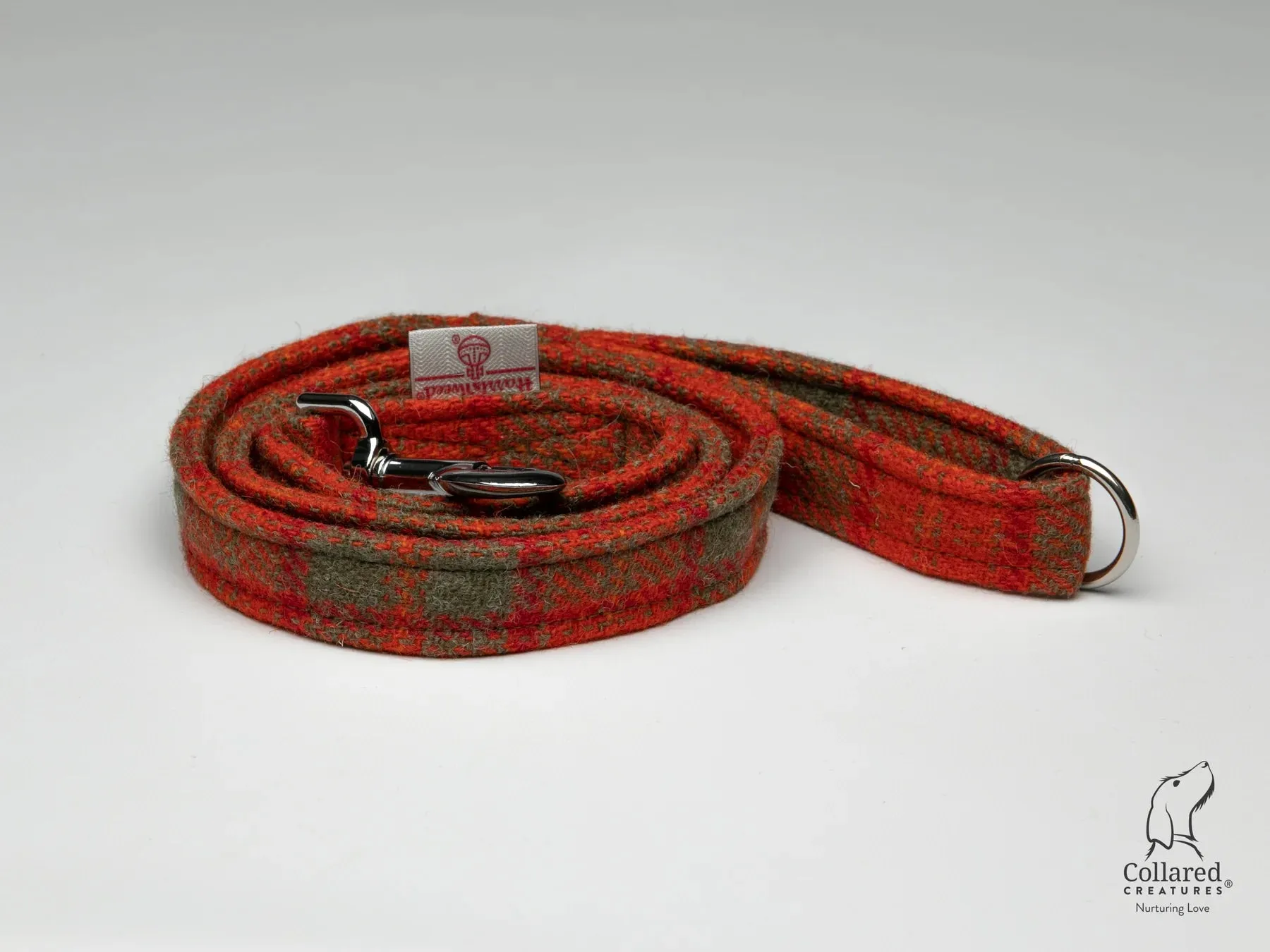 Harris Tweed Orange & Olive Check Buckle Dog Collar