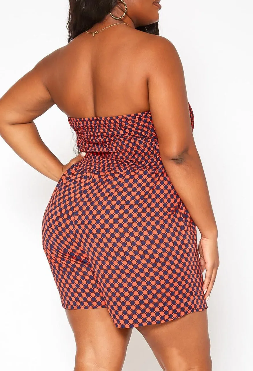 Hi Curvy Plus Size Checker Dotted Print Tube Romper