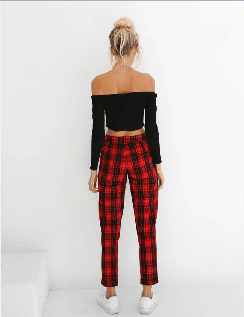 High Waist Check Pants