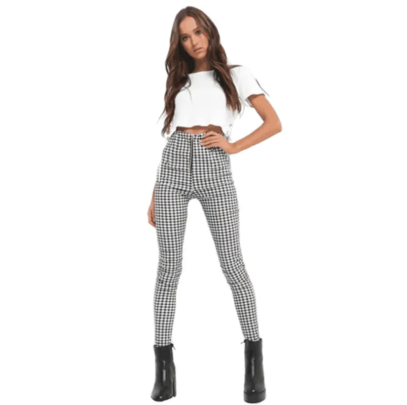 High Waist Check Pants