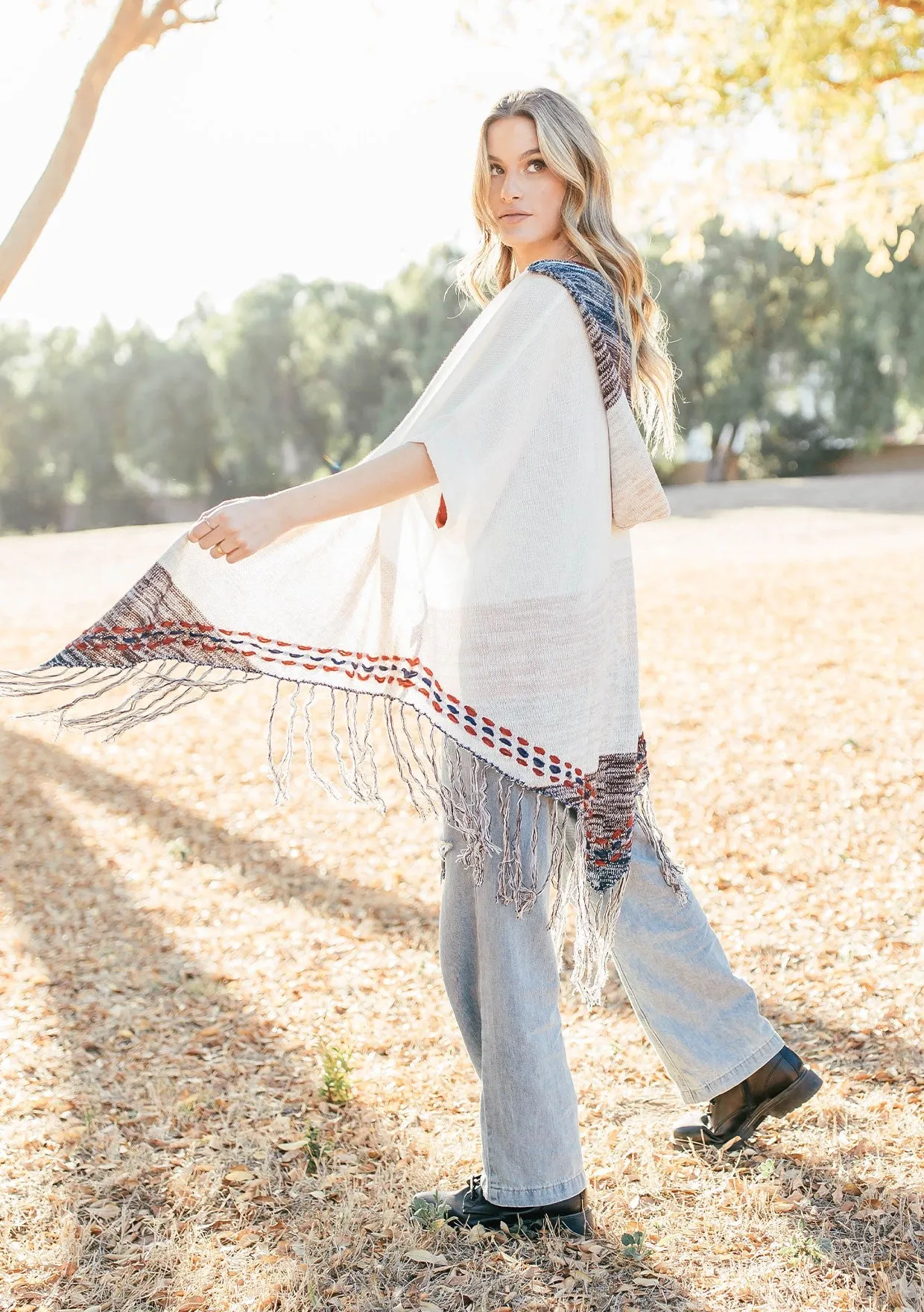 Hooded Fringe Poncho