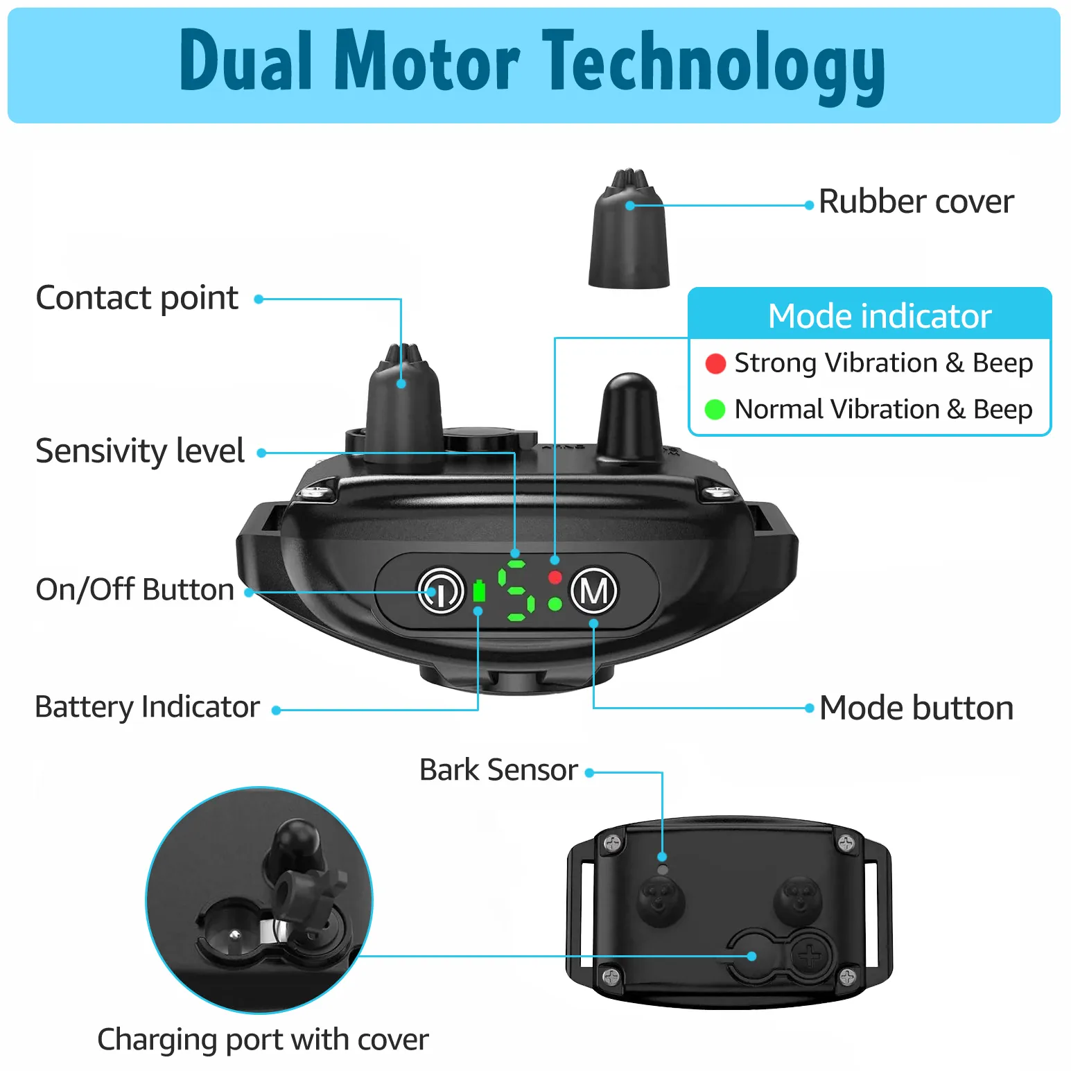 Humane dog bark collar - No Shock Bark Collar, Dual Motor